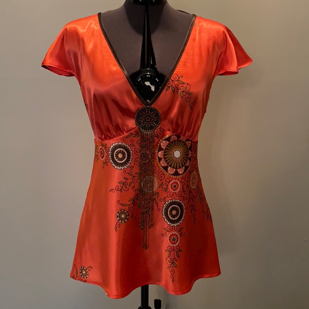 Daisy Fuentes Peplum Blouse Size M Coral Color